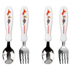 kitchen U 兒童用暴龍不鏽鋼舒適湯匙+叉子組, 2套, 白色, 湯匙 + 叉子