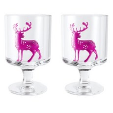 프렌치마르스 사슴 클래식 스탠드 유리컵 고블렛잔 280ml CM300, 핑크, 2개
