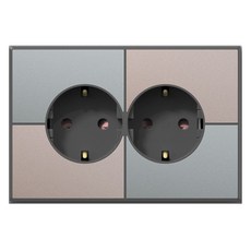 TILINS 接地雙孔橫式插座 綠米色 + 深灰色面板, 1個