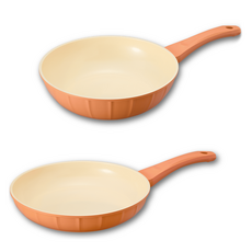 GENIAL Cucina IH 電磁爐平底鍋 A款 2件組, 1套, 28cm平底鍋 + 28cm炒鍋, 橘色