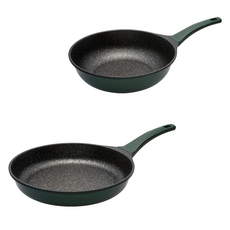 GENIAL Hestia IH 電磁爐平底鍋 A款 2件組, 1套, 平底鍋 28cm + 炒鍋 28cm, 深綠色