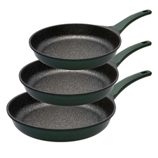 GENIAL 赫斯提亞IH電磁爐用平底鍋B款3件組, 平底鍋 30cm + 28cm+ 26cm, 1套, 深綠色