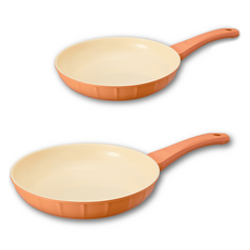 GENIAL Cucina IH 電磁爐用平底鍋 C款 2件組, 1套, 平底鍋 30cm + 28cm, 橘色