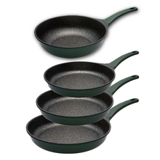 GENIAL Hestia IH 電磁爐平底鍋套組 A款 4件組, 1套, 平底鍋 30cm + 28cm+ 26cm + 炒鍋 28cm, 深綠色