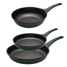 GENIAL Hestia IH 電磁爐平底鍋 C款 3件組, 平底鍋 30cm + 26cm+ 炒鍋 28cm, 1套, 深綠色