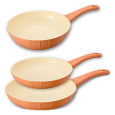 GENIAL Cucina IH 電磁爐平底鍋3件組 C款, 平底鍋 30cm + 26cm + 炒鍋 28cm, 1套, 橘色