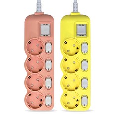 에코파워탭 국내 제조 개별 과부하차단 멀티탭 4구 2종 세트, 스트로베리핑크 + 허니망고, 1세트, 40cm