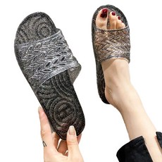 mondeuseupat PVC亮片果凍浴室辦公室拖鞋 YY57741, 黑色, 1個