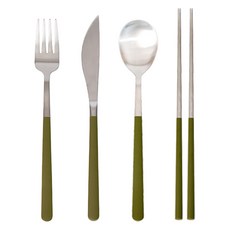 inbloom Merisia 304不鏽鋼 單人餐具4件組, 深綠色, 1套, 湯匙 + 筷子 + 叉子 + 刀