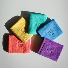 MaisonDeCotton 40支精梳棉 小熊手 高級擦手巾 5件組, 1套, 粉紅色, 黃色, 薄荷綠, 藍色, 紫色