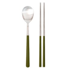 인블룸 메리시아 스텐304 커트러리 세트, 1세트, 숟가락 + 젓가락, 딥 그린