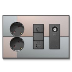 TILINS 整合式插座 2孔 綠米色 / 深灰色框架 + RJ45 2孔 + CATV 2路單元, 1個