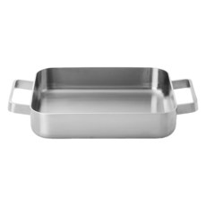 JAJU 電磁爐適用多功能雙耳不鏽鋼方形淺湯鍋 31*25cm, 銀色, 直線, 1個