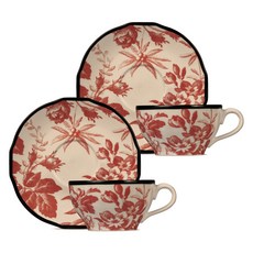 GUCCI 古馳 花卉標本系列 茶杯與茶碟 雙人組合, 紅色, 1套