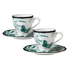 구찌 하바리움 커피잔 & 소서 2인조 세트, 에메랄드 그린, 1세트