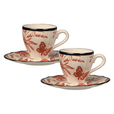 구찌 하바리움 에디션 커피잔 & 소서 2인조 세트, 레드, 1세트