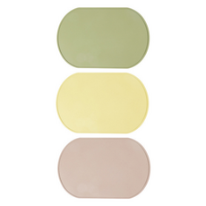 Begin to all 可水洗矽膠餐墊3件組, 39 x 26.5 cm, 1套, 抹茶綠, 灰粉色, 乳黃色