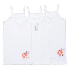 女童用高級純棉細肩帶背心 狐狸與熊 3件組