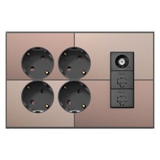 Gallery 整合式插座 4孔 + CATV 2路 + RJ45 2埠 棕金色, 1個