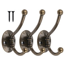 철물파크 노루2구 옷걸이 3개입 + 설치피스 세트, 엔틱, 1세트