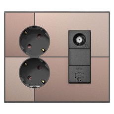 Gallery系列 整合式插座 2孔 + CATV 2路 + RJ45 1孔 棕金色, 1個