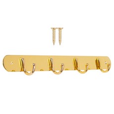 HARDWARE PARK 牆面掛衣鉤 板式掛鉤 4鉤 + 安裝配件 2入組, 金色, 1套