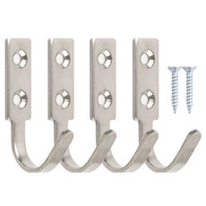 HARDWARE PARK 不鏽鋼封邊掛鉤 4入 + 安裝螺絲 套組, 銀色, 4套