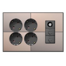 TILINS Gallery 整合型插座 4孔 + CATV 2孔 + RJ45 2孔 米金色, 1個