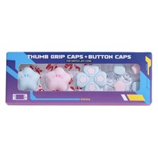 HOHOO 任天堂 Switch OLED 馬卡龍搖桿保護套 + 按鍵帽組合, 1套, 單一商品, 粉色 + 藍色