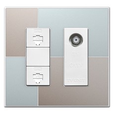 TILINS Gallery RJ45 2孔 CATV 2路通訊配線裝置 米色薄荷 + 白色, 1個