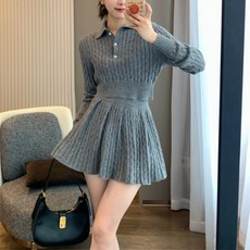 아이엠몽 여성용 모에느 꽈배기 니트 플레어 투피스 세트