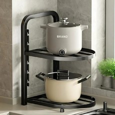 Younco 曲線平底鍋收納架, 黑色, 1個, 2層