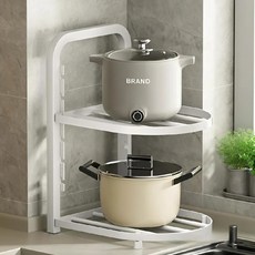 Younco 曲線平底鍋收納架, 白色, 1個, 2層