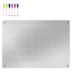 TUCO.B 透明冰箱玄關多用途黏貼式磁性月計畫板 + 馬克筆組, 壓克力