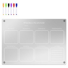 TUCO.B 透明冰箱玄關多用途黏貼式磁性板 週計畫 + 白板筆套組, 壓克力