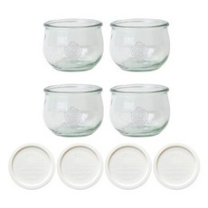 WECK 튤립 유리병 744 + PE 밀크 뚜껑, 580ml, 4세트