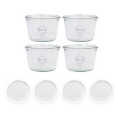WECK 몰드741 유리병 x 4p + PE 뚜껑 4p 세트 L 밀크, 370ml, 1세트