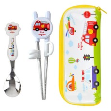 kitchen U 童用交通工具造型學習湯匙筷子組 第1階段, 湯匙+筷子+盒子, 混色