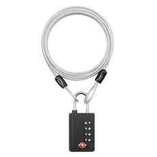 Travel Cube 不鏽鋼塗層鋼纜 2.5m + 超輕量TSA 4位密碼鎖套組 黑色, 1個