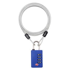 Travel Cube 不鏽鋼塗層鋼纜 2.5m + 超輕量 TSA 4位密碼鎖套組 藍色, 1個