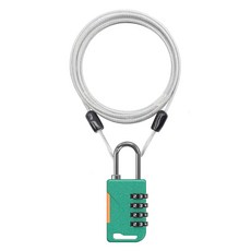 Travel Cube 不鏽鋼塗層鋼纜 1m + 亮面4位密碼安全鎖套組 綠色, 1個