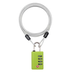 Travel Qube 不鏽鋼塗層鋼纜 2.5m + 超輕量 TSA 4位密碼鎖套組 綠色, 1個