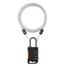 Travel Cube 不鏽鋼塗層鋼纜 1.5m + 亮面4位密碼安全鎖套組 黑色, 1個