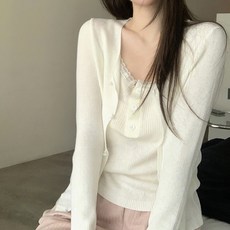 메이첼 엔젤릭 레이스 버튼 나시 골지 가디건 세트 10114