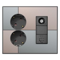 TILINS 整合型插座 2孔 + CATV 2路 + RJ45 1孔 綠米色 + 深灰色, 1個