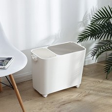 移動式一鍵式分類垃圾桶 2格, 白色