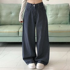 메이첼 여성용 로빈 레트로 스트라이프 와이드 롱 팬츠 10103