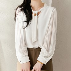 페이퍼먼츠 여성용 르완 세련미 플리츠 슬리브 블라우스 10097
