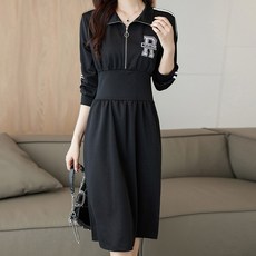 Paperments Riel半拉鍊休閒中長連身裙 10125 含大尺碼, 黑色