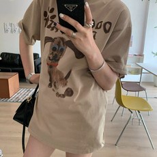 MEICHEL 女性狗狗印花日常短袖T恤 10209